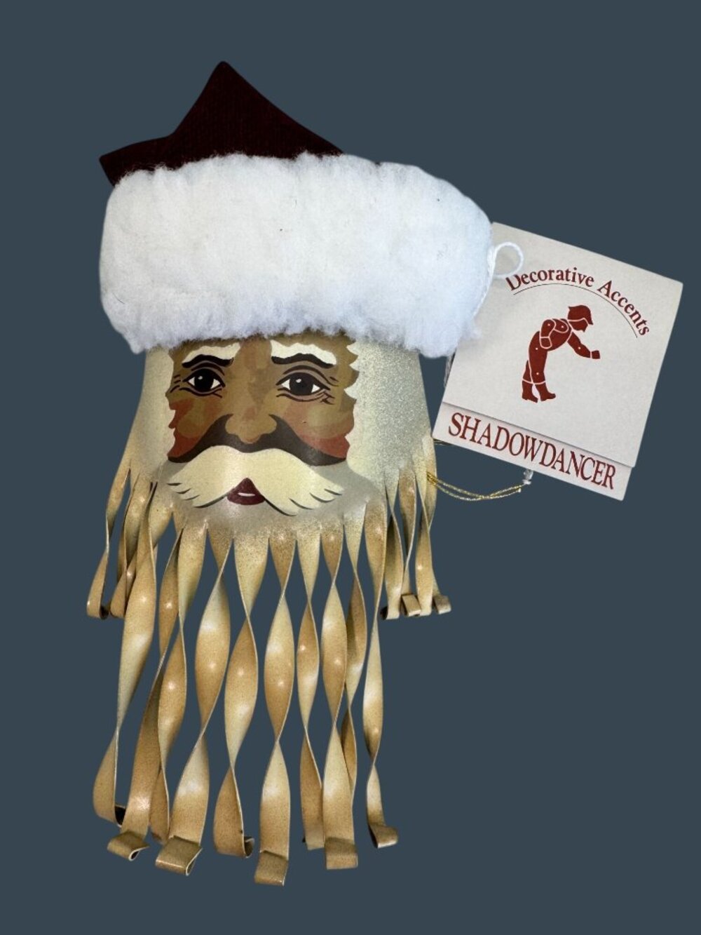 Signed Young 1996 Shadowdancer Santa Face Metal Ornament Gold Curled Beard 7" - Picture 3 of 7